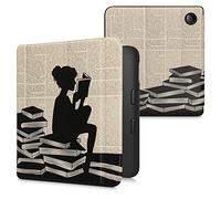 kwmobile Custodia eReader Compatibile con Kobo Libra 2 Cover - eBook Reader Flip Case - nero/beige - Ragazza e Libri