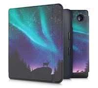 kwmobile Custodia eReader Compatibile con Kobo Libra 2 Cover - eBook Reader Flip Case - turchese/blu/nero - Aurora boreale