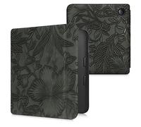 kwmobile Custodia eReader Compatibile con Kobo Libra 2 Cover - eBook Reader Flip Case - verde - Fiori in Rilievo Verde