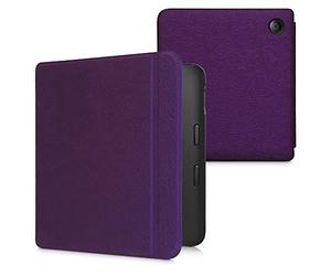 kwmobile Custodia eReader Compatibile con Kobo Libra 2 Cover - eBook Reader Flip Case - viola - Fiori in Rilievo Viola