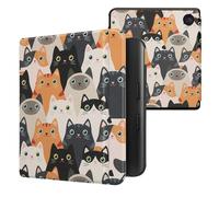kwmobile Custodia eReader Compatibile con Kobo Libra Colour Cover - eBook Reader Flip Case - arancione/nero/bianco - Gatti