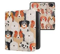 kwmobile Custodia eReader Compatibile con Kobo Libra Colour Cover - eBook Reader Flip Case - bianco/marrone chiaro/grigio - Cani