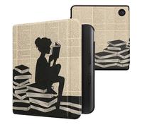 kwmobile Custodia eReader Compatibile con Kobo Libra Colour Cover - eBook Reader Flip Case - nero/beige - Ragazza e Libri