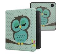 kwmobile Custodia eReader Compatibile con Kobo Libra Colour Cover - eBook Reader Flip Case - turchese/marrone/menta - Civetta dormiente