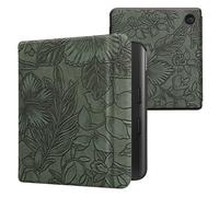 kwmobile Custodia eReader Compatibile con Kobo Libra Colour Cover - eBook Reader Flip Case - verde - Fiori in Rilievo Verde