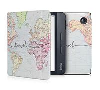 kwmobile Custodia eReader Compatibile con Kobo Libra H2O Cover - eBook Reader Flip Case - nero/multicolore - Mappa del mondo