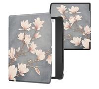 kwmobile Custodia eReader Compatibile con Pocketbook Era/Era Color/Era Lite Cover - eBook Reader Flip Case - marrone grigio/bianco/grigio blu - Magnolie
