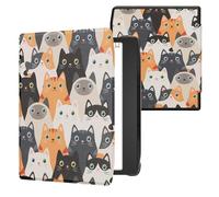 kwmobile Custodia eReader Compatibile con Pocketbook Era/Era Color/Era Lite Cover - eBook Reader Flip Case - arancione/nero/bianco - Gatti
