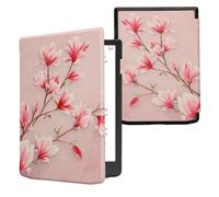 kwmobile Custodia eReader Compatibile con Pocketbook InkPad 4/Color 3/2 / Vivlio InkPad 4/Color 3 Cover - eBook Reader Flip Case - rosa/bianco/rosa antico - Magnolie