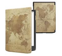 kwmobile Custodia eReader Compatibile con Pocketbook InkPad 4/Color 3/2 / Vivlio InkPad 4/Color 3 Cover - eBook Reader Flip Case - marrone/marrone chiaro - Mappamondo vintage