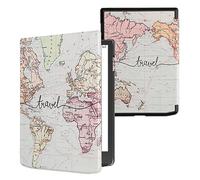 kwmobile Custodia eReader Compatibile con Pocketbook InkPad 4/Color 3/2 / Vivlio InkPad 4/Color 3 Cover - eBook Reader Flip Case - nero/multicolore - Mappa del mondo