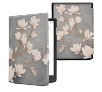 kwmobile Custodia eReader Compatibile con Pocketbook InkPad 4/Color 3/2 / Vivlio InkPad 4/Color 3 Cover - eBook Reader Flip Case - marrone grigio/bianco/grigio blu - Magnolie