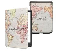 kwmobile Custodia eReader Compatibile con Pocketbook InkPad 4 / Color 3 / Color 2 Cover - eBook Reader Flip Case - nero/multicolore - Mappa del mondo