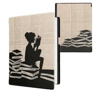 kwmobile Custodia eReader Compatibile con Pocketbook InkPad One Cover - eBook Reader Flip Case - nero/beige - Ragazza e Libri