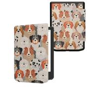 kwmobile Custodia eReader Compatibile con Pocketbook Verse/Pro/Color/Vivlio Light Cover - eBook Reader Flip Case - bianco/marrone chiaro/grigio - Cani