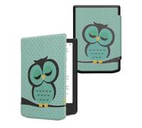 kwmobile Custodia eReader Compatibile con Pocketbook Verse/Pro/Color/Vivlio Light Cover - eBook Reader Flip Case - turchese/marrone/menta - Civetta dormiente