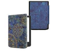 kwmobile Custodia eReader Compatibile con Pocketbook Verse/Pro/Color/Vivlio Light Cover - eBook Reader Flip Case - giallo/blu scuro - Mandala Dorato