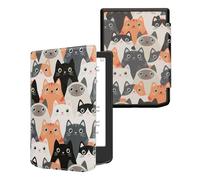 kwmobile Custodia eReader Compatibile con Pocketbook Verse/Verse Lite/Pro/Color/Vivlio Light HD Cover - eBook Reader Flip Case - arancione/nero/bianco - Gatti