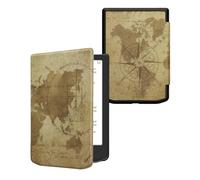 kwmobile Custodia eReader Compatibile con Pocketbook Verse/Verse Lite/Pro/Color/Vivlio Light HD Cover - eBook Reader Flip Case - marrone/marrone chiaro - Mappamondo vintage
