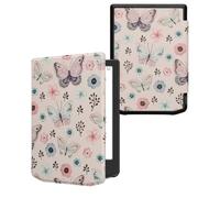 kwmobile Custodia eReader Compatibile con Pocketbook Verse/Verse Lite/Pro/Color/Vivlio Light HD Cover - eBook Reader Flip Case - bianco/lilla color carne/verde ceramica - Anemone farfalla