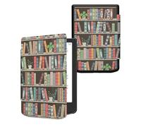 kwmobile Custodia eReader Compatibile con Pocketbook Verse/Verse Lite/Pro/Color/Vivlio Light HD Cover - eBook Reader Flip Case - blu/verde/fucsia - Libreria con Piante