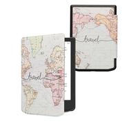 kwmobile Custodia eReader Compatibile con Pocketbook Verse/Verse Lite/Pro/Color/Vivlio Light HD Cover - eBook Reader Flip Case - nero/multicolore - Mappa del mondo