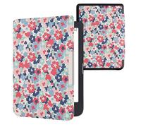 kwmobile Custodia eReader Compatibile con Tolino Shine 3 Cover - eBook Reader Flip Case - rosso/rosa antico/blu - Fiori Pastello