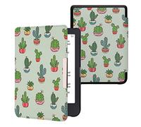 kwmobile Custodia eReader Compatibile con Tolino Shine 3 Cover - eBook Reader Flip Case - verde chiaro/verde scuro - Cactus e Piante Grasse