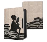 kwmobile Custodia eReader Compatibile con Tolino Vision 1/2 / 3/4 HD Cover - eBook Reader Flip Case - nero/beige - Ragazza e Libri