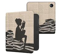 kwmobile Custodia eReader Compatibile con Tolino Vision 6 Cover - eBook Reader Flip Case - nero/beige - Ragazza e Libri