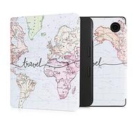 kwmobile Custodia eReader Compatibile con Tolino Vision 6 Cover - eBook Reader Flip Case - nero/multicolore - Mappa del mondo