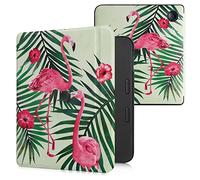 kwmobile Custodia eReader Compatibile con Tolino Vision 6 Cover - eBook Reader Flip Case - rosa/verde/verde chiaro - Fenicottero tra le palme
