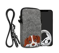 kwmobile Custodia in Feltro con Zip per Smartphone - Portacellulare a Tracolla - Porta Cellulare da Collo Universale - Cover Borsa Telefono - Cane Curioso