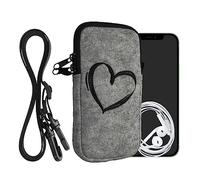kwmobile Custodia in Feltro con Zip per Smartphone - Portacellulare a Tracolla - Porta Cellulare da Collo Universale - Cover Borsa Telefono - Cuore