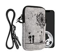 kwmobile Custodia in Feltro con Zip per Smartphone - Portacellulare a Tracolla - Porta Cellulare da Collo Universale - Cover Borsa Telefono - Amore