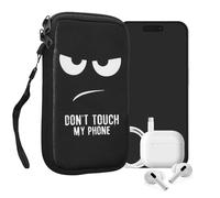 kwmobile Custodia in Neoprene con Zip per Smartphone L - 6,5" - Astuccio portacellulare a Sacchetto con Cerniera - Borsa Verticale - Don't Touch My Phone Bianco/Nero