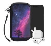 kwmobile Custodia in Neoprene con Zip per Smartphone L - 6,5" - Astuccio portacellulare a Sacchetto con Cerniera - Borsa Verticale - Natura e Spazio Fucsia/Blu Scuro/Nero