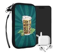 kwmobile Custodia in neoprene con zip per smartphone L - 6,5" - Astuccio portacellulare a sacchetto con cerniera - Borsa verticale - Don't Worry Beer Happy arancione/verde/petrolio