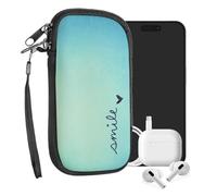 kwmobile Custodia in Neoprene con Zip per Smartphone L - 6,5" - Astuccio portacellulare a Sacchetto con Cerniera - Borsa Verticale - Smile Minimal Blu/Turchese