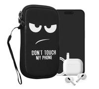 kwmobile Custodia in Neoprene con Zip per Smartphone M - 5,5" - Astuccio portacellulare a Sacchetto con Cerniera - Borsa Verticale - Don't Touch My Phone Bianco/Nero