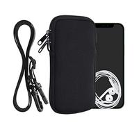kwmobile Custodia in Neoprene con Zip per Smartphone - Portacellulare a Tracolla - Porta Cellulare da Collo Universale - Borsa Cover Telefono nero