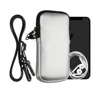kwmobile Custodia in Neoprene con Zip per Smartphone - Portacellulare a Tracolla - Porta Cellulare da Collo Universale - Borsa Cover Telefono Argento Metallizzato