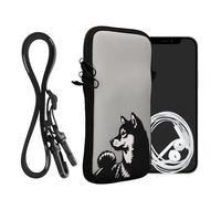 kwmobile Custodia in Neoprene con Zip per Smartphone - Portacellulare a Tracolla - Porta Cellulare da Collo Universale - Cover Borsa Telefono Cane Shiba