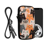 kwmobile Custodia in Neoprene con Zip per Smartphone - Portacellulare a Tracolla - Porta Cellulare da Collo Universale - Cover Borsa Telefono Gatti