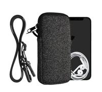 kwmobile Custodia in Neoprene con Zip per Smartphone - Portacellulare a Tracolla - Porta Cellulare da Collo Universale - Borsa Cover Telefono antracite/bianco