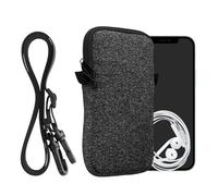 kwmobile Custodia in Neoprene con Zip per Smartphone - Portacellulare a Tracolla - Porta Cellulare da Collo Universale - Borsa Cover Telefono antracite/bianco