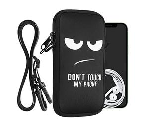 kwmobile Custodia in Neoprene con Zip per Smartphone - Portacellulare a Tracolla - Porta Cellulare da Collo Universale - Cover Borsa Telefono Don't touch my phone