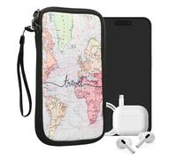kwmobile Custodia in Neoprene con Zip per Smartphone XL - 6,7/6,8" - Astuccio portacellulare a Sacchetto con Cerniera - Borsa Verticale - Mappa del Mondo Nero/Multicolore