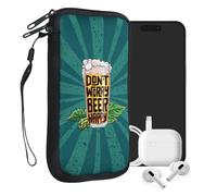 kwmobile Custodia in Neoprene con Zip per Smartphone XL - 6,7/6,8" - Astuccio portacellulare a Sacchetto con Cerniera - Borsa Verticale - Don't Worry Beer Happy Arancione/Verde/Petrolio