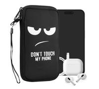 kwmobile Custodia in Neoprene con Zip per Smartphone XL - 6,7/6,8" - Astuccio portacellulare a Sacchetto con Cerniera - Borsa Verticale - Don't Touch My Phone Bianco/Nero